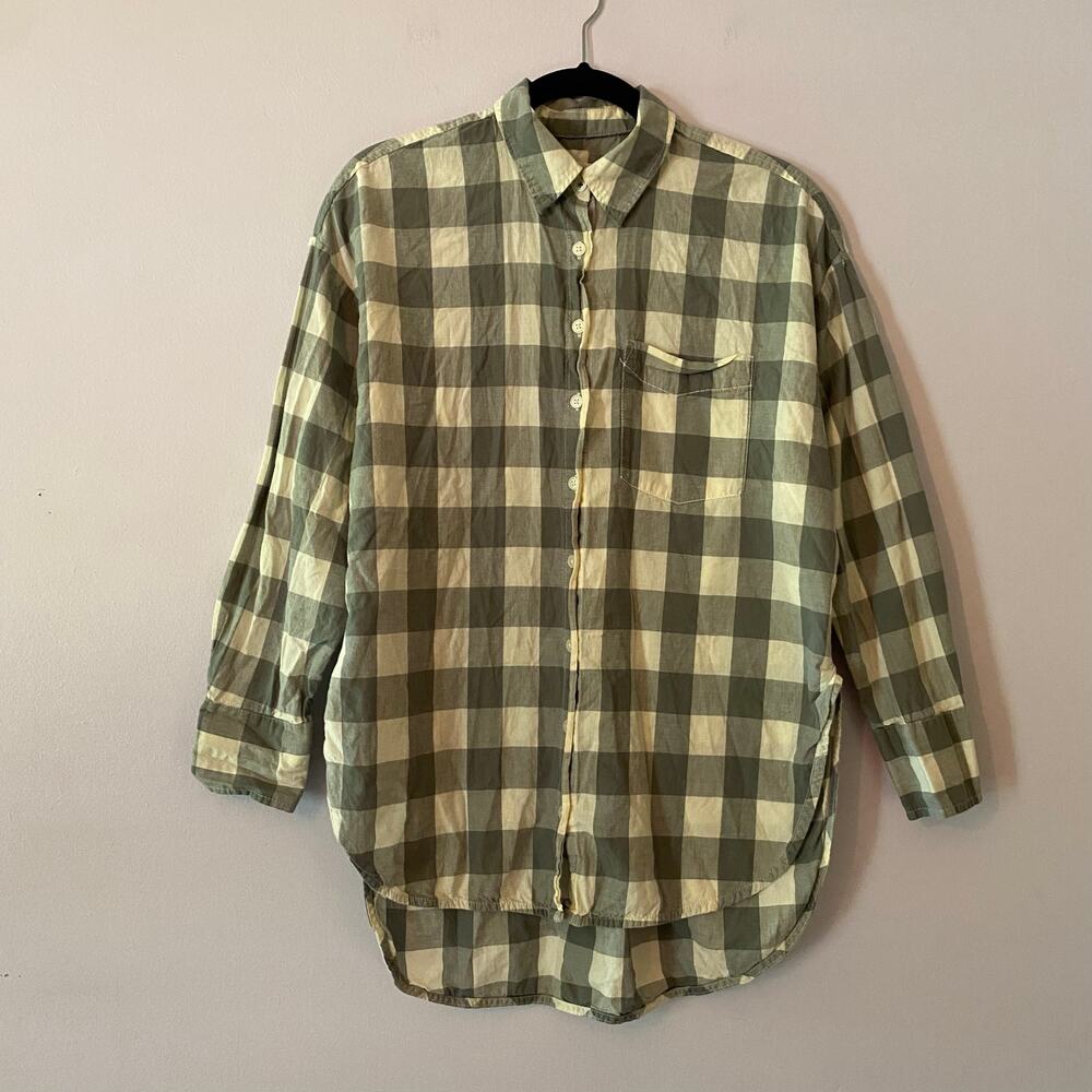 Maeve Anthropologie Gray White Plaid Button Down Shirt Minimalist Preppy size XS